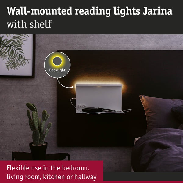 Paulmann LED vägglampa Jarina USB C 3000K 400lm / 160lm 230V 4,5W / 1,6W dimbar Vit matt