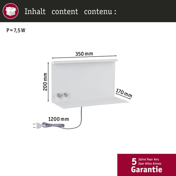 Paulmann LED vägglampa Jarina USB C 3000K 400lm / 160lm 230V 4,5W / 1,6W dimbar Vit matt