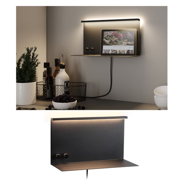 Paulmann LED vägglampa Jarina USB C 3000K 400lm / 160lm 230V 4,5W / 1,6W dimbar Svart matt