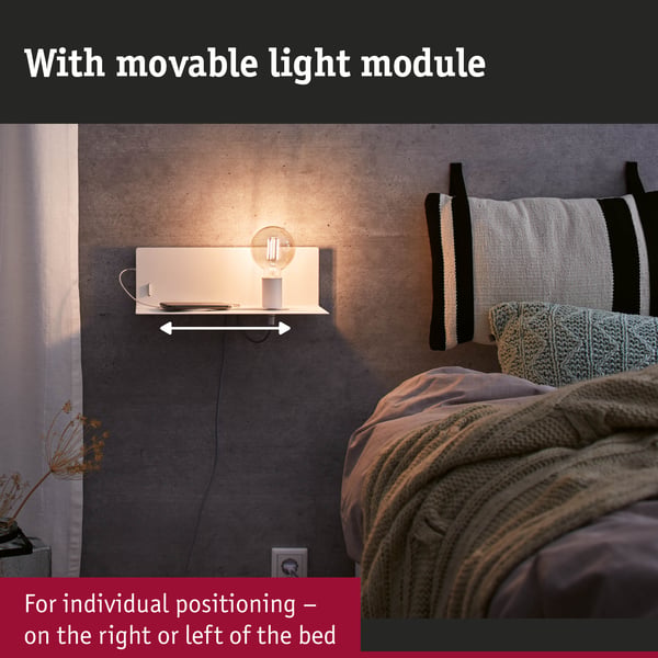 Paulmann Vägglampa Devara USB C E27 230V max. 40W dimbar Vit matt