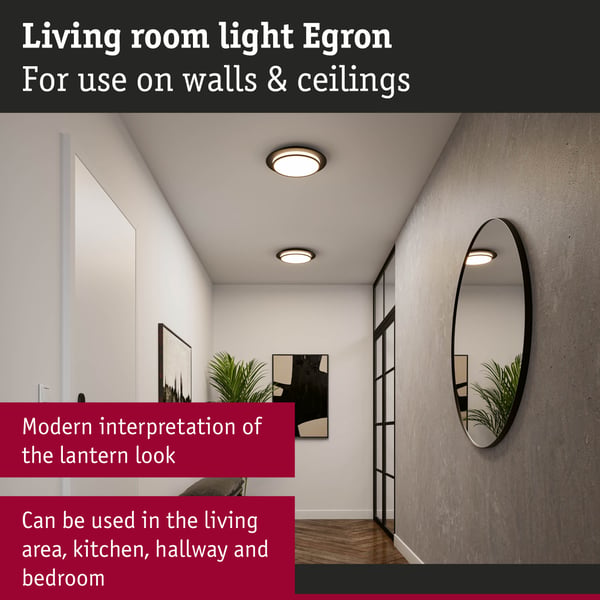 Paulmann LED taklampa 3-Step-Dim Egron 2700K 750lm 230V 16W dimbar Svart matt