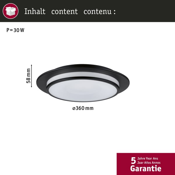 Paulmann LED taklampa 3-Step-Dim Egron 2700K 750lm 230V 16W dimbar Svart matt