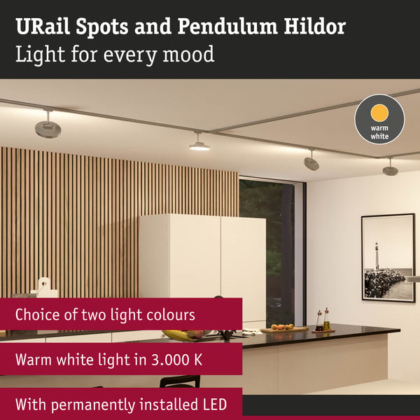 Paulmann URail Spotlight för strömskenor 3-Step-Dim Hildor 850lm 15W 3000K dimbar 230V Krom matt