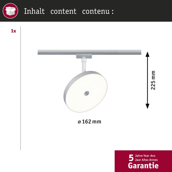 Paulmann URail Spotlight för strömskenor 3-Step-Dim Hildor 850lm 15W 3000K dimbar 230V Krom matt