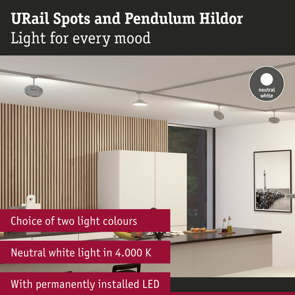 Paulmann URail Spotlight för strömskenor 3-Step-Dim Hildor 850lm 15W 4000K dimbar 230V Krom matt