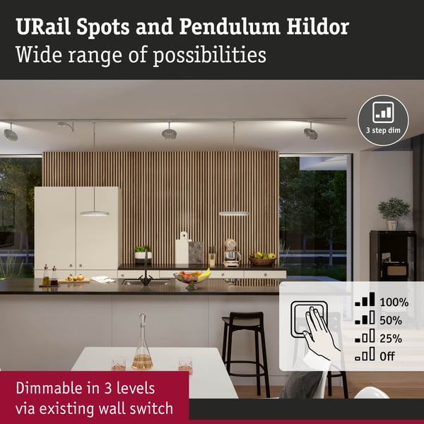 Paulmann URail Spotlight för strömskenor 3-Step-Dim Hildor 850lm 15W 4000K dimbar 230V Krom matt