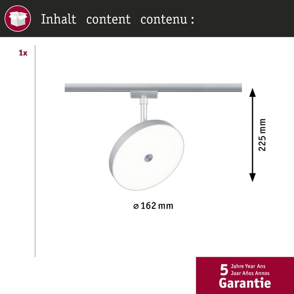 Paulmann URail Spotlight för strömskenor 3-Step-Dim Hildor 850lm 15W 4000K dimbar 230V Krom matt