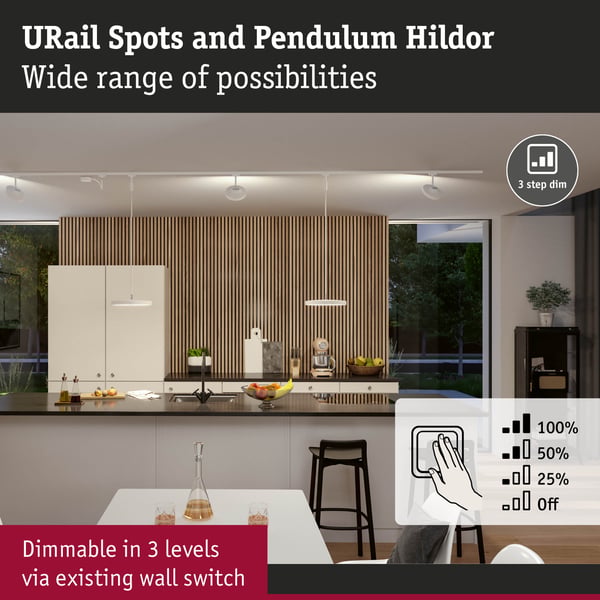 Paulmann URail Spotlight för strömskenor 3-Step-Dim Hildor 850lm 15W 4000K dimbar 230V Vit