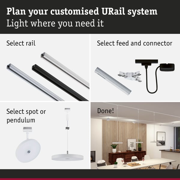Paulmann URail Spotlight för strömskenor 3-Step-Dim Hildor 850lm 15W 4000K dimbar 230V Vit