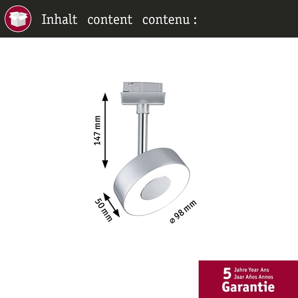 Paulmann URail Spotlight för strömskenor Circle 270lm 5W 4000K dimbar 230V Krom matt