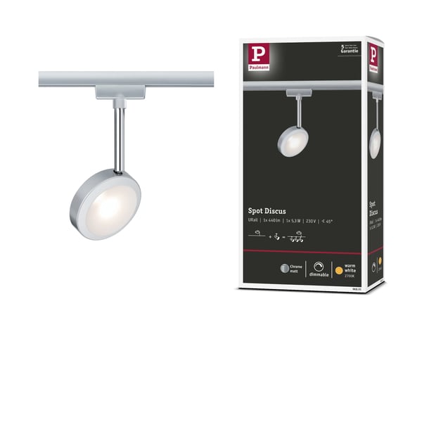 Paulmann URail Spotlight för strömskenor Discus 375,6lm 5,3W 2700K dimbar 230V Krom matt, Krom