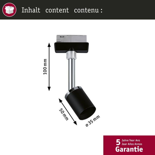 Paulmann URail Spotlight för strömskenor Pure II GU10 max. 10W dimbar 230V Svart matt