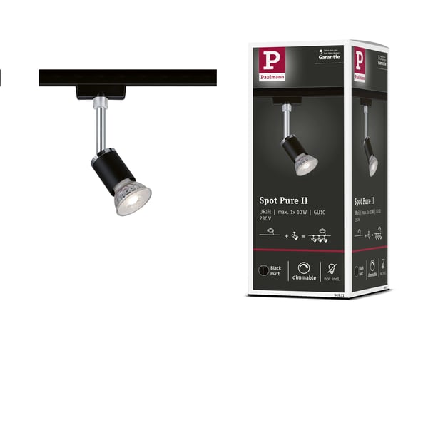 Paulmann URail Spotlight för strömskenor Pure II GU10 max. 10W dimbar 230V Svart matt