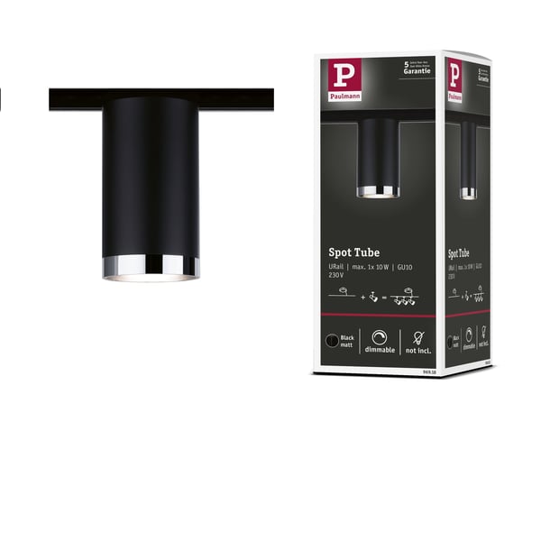 Paulmann URail Spotlight för strömskenor Tube GU10 max. 10W dimbar 230V Svart matt, Krom