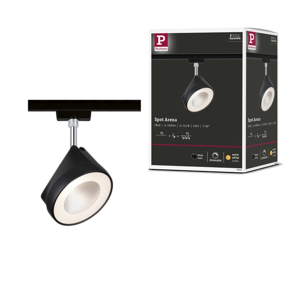 Paulmann URail Spotlight för strömskenor Arena 800lm 14W 2700K dimbar 230V Svart matt, Krom