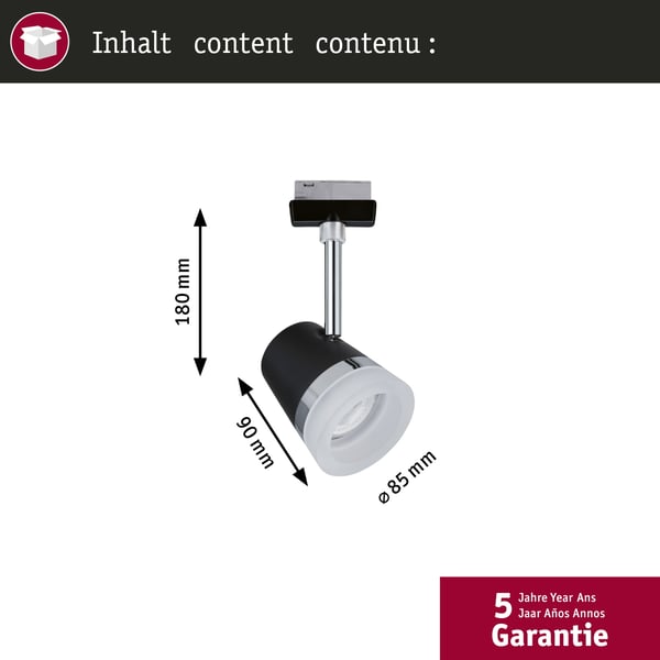 Paulmann URail Spotlight för strömskenor Cone GU10 max. 10W dimbar 230V Svart matt, Krom