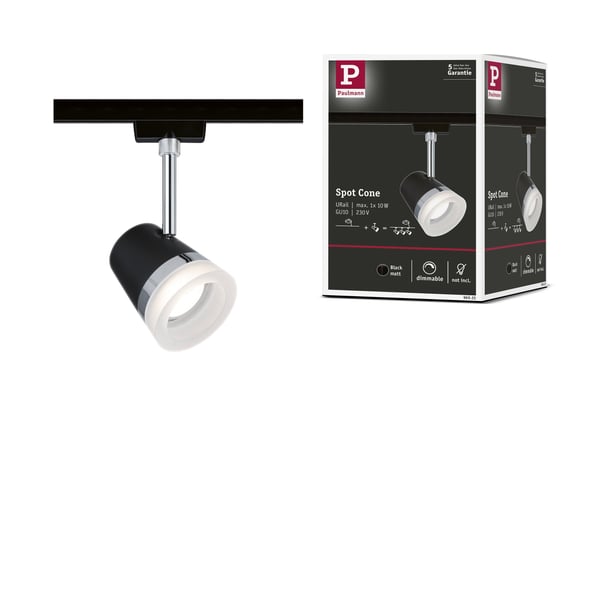 Paulmann URail Spotlight för strömskenor Cone GU10 max. 10W dimbar 230V Svart matt, Krom