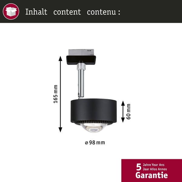 Paulmann URail Spotlight för strömskenor Aldan 498lm 8W 2700K dimbar 230V Svart matt