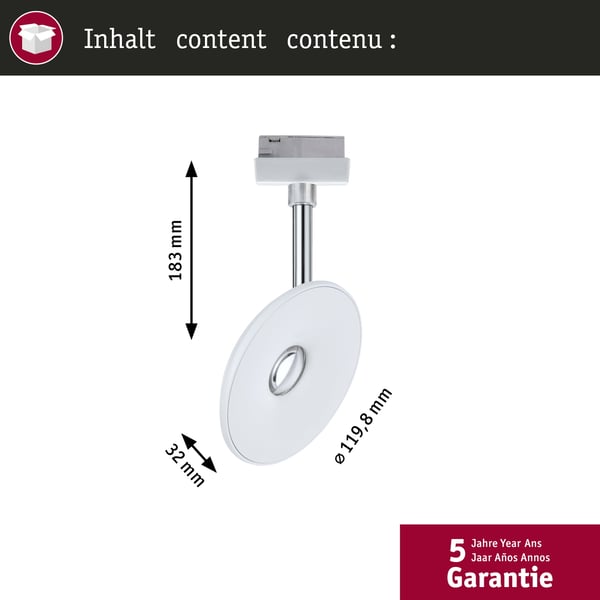 Paulmann URail Spotlight för strömskenor Sphere 493lm 7W 2700K dimbar 230V Vit, Krom