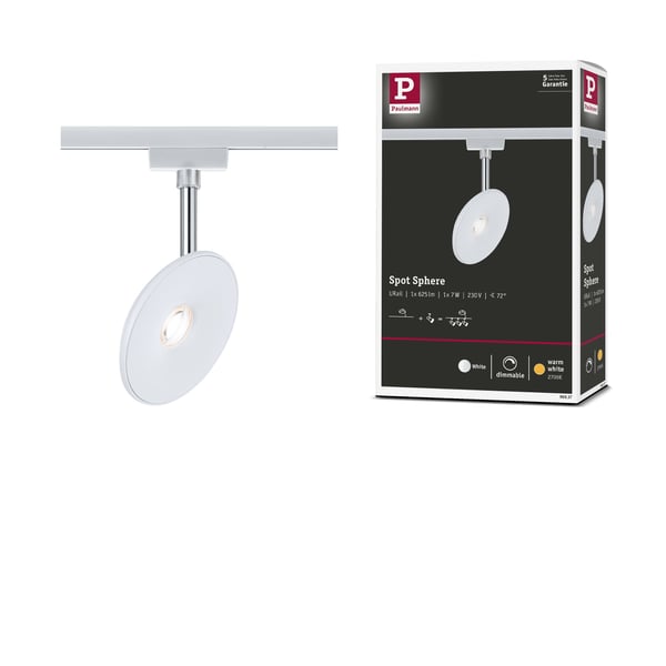 Paulmann URail Spotlight för strömskenor Sphere 493lm 7W 2700K dimbar 230V Vit, Krom