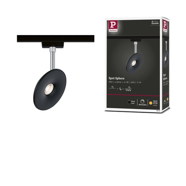 Paulmann URail Spotlight för strömskenor Sphere 493lm 7W 2700K dimbar 230V Svart matt, Krom