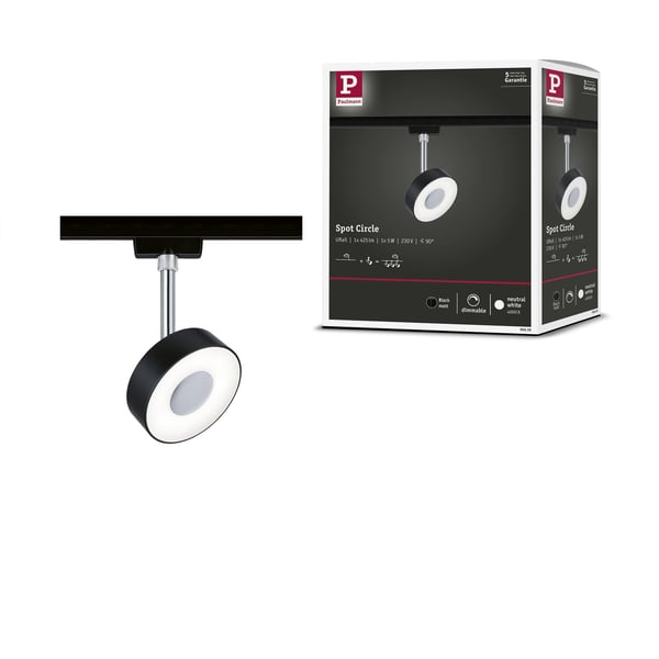 Paulmann URail Spotlight för strömskenor Circle 270lm 5W 4000K dimbar 230V Svart matt, Krom