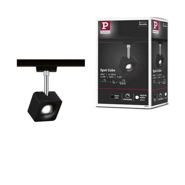 Paulmann URail Spotlight för strömskenor Cube 589,1lm 8W 4000K dimbar 230V Svart matt, Krom