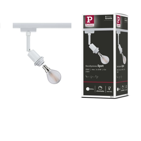 Paulmann URail Spotlight för strömskenor DecoSystems Basic E14 max. 20W dimbar 230V Vit