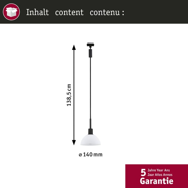 Paulmann URail Hängande Sarrasani E14 max. 20W dimbar 230V Svart matt, Opal