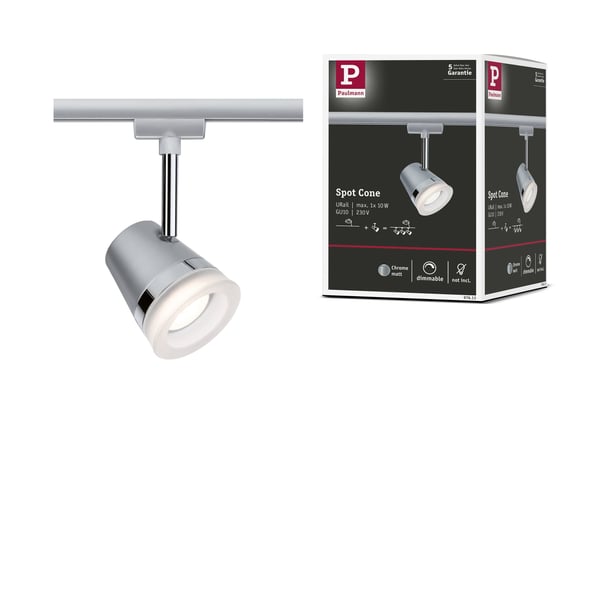 Paulmann URail Spotlight för strömskenor Cone GU10 max. 10W dimbar 230V Krom matt, Krom Paulmann URail Spotlight för strömskenor Cone GU10 max. 10W dimbar 230V Krom matt, Krom