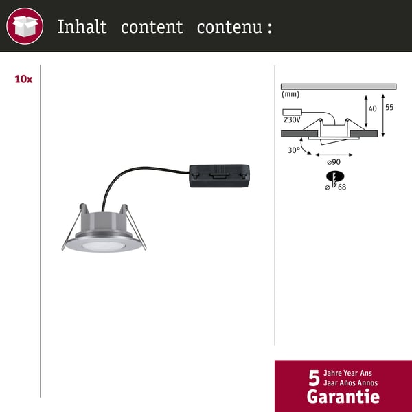 Paulmann Infälld LED lampa Calla IP65 rund 90 mm 30° 10x5W 10x430lm 230V White Switch Krom matt