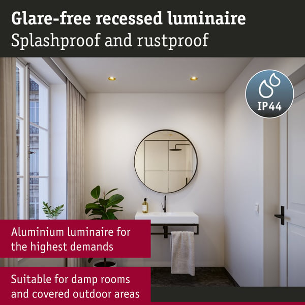 Paulmann Infälld LED lampa 3-Step-Dim Cole Coin IP44 rund 88 mm Coin 6W 470lm 230V dimbar 2700K Guld matt