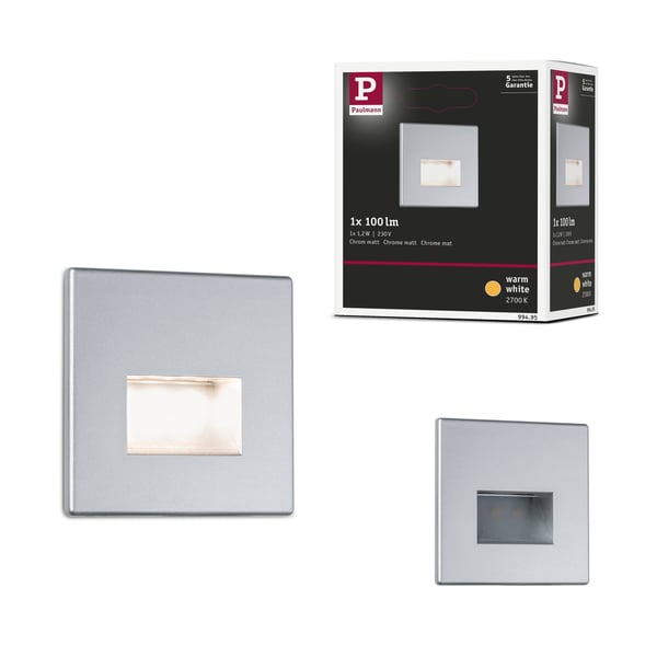 Paulmann LED infälld vägglampa B-vara Edge Quadro vinkelformad 80x80 mm 1,2W 50lm 230V 2700K Krom matt