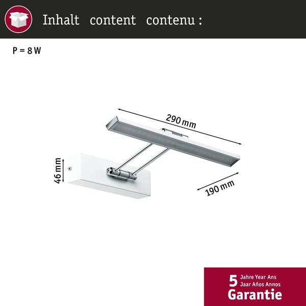 Paulmann Galeria LED bildlampa Beam 2700K 450lm 230V 5W Vit, Krom