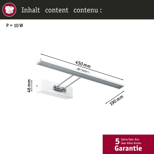 Galeria LED bildlampa Beam 2700K 580lm 230V 8W Vit, Krom