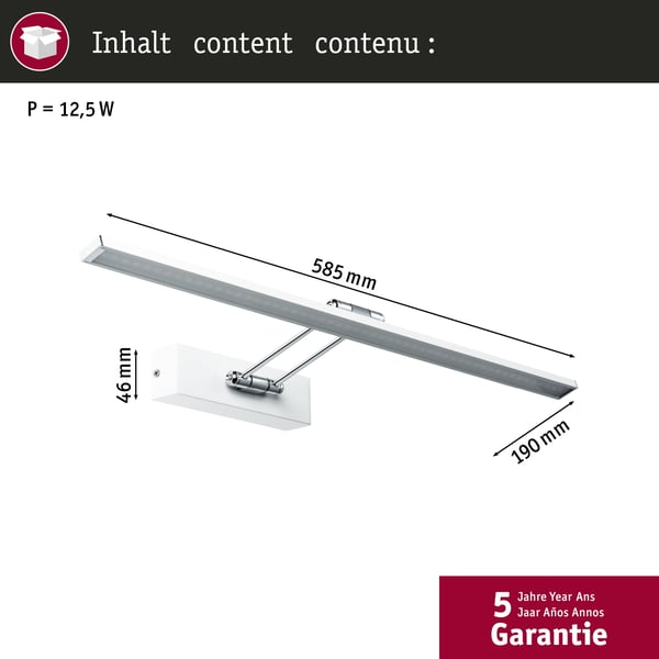 Paulmann Galeria LED bildlampa Beam 2700K 1050lm 230V 11W Vit, Krom
