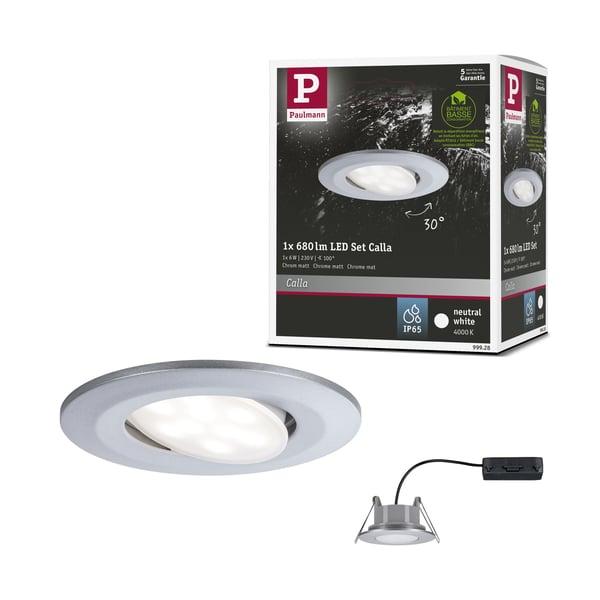Paulmann Infälld LED lampa Calla IP65 rund 90 mm 30° 6W 530lm 230V 4000K Krom matt