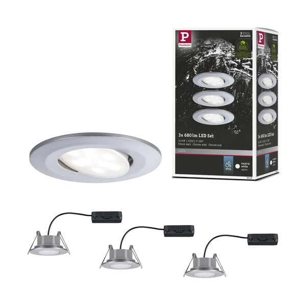 Paulmann Infälld LED lampa Calla IP65 rund 90 mm 30° 3x6W 3x530lm 230V 4000K Krom matt