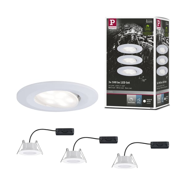 Paulmann Infälld LED lampa Calla IP65 rund 90 mm 30° 3x5,2W 3x460lm 230V dimbar 4000K Vit matt