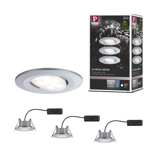 Paulmann Infälld LED lampa Calla IP65 rund 90 mm 30° 3x5,2W 3x460lm 230V dimbar 4000K Krom matt