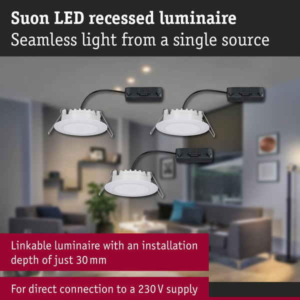 Paulmann Premium Infälld LED lampa Suon IP44 rund 90 mm 3x5W 3x450lm 230V dimbar 2700K Satin, Vit