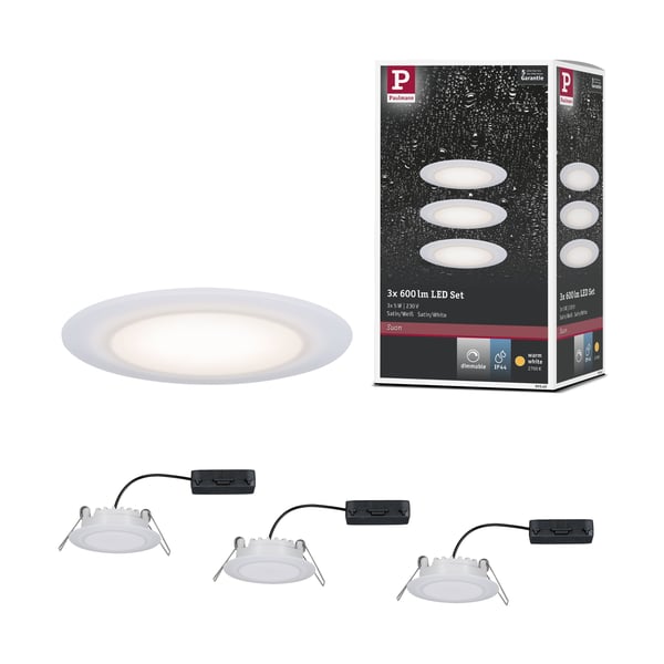 Paulmann Premium Infälld LED lampa Suon IP44 rund 90 mm 3x5W 3x450lm 230V dimbar 2700K Satin, Vit