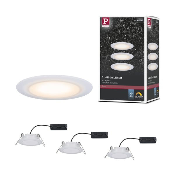 Paulmann Premium Infälld LED lampa Dim to Warm Suon IP44 rund 90 mm 3x5W 3x450lm 230V dimbar Dim to warm Satin, Vit Paulmann Premium Infälld LED lampa Dim to Warm Suon IP44 rund 90 mm 3x5W 3x450lm 230V dimbar Dim to warm Satin, Vit