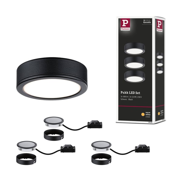 LED lampa under skåp Pukk 3x3,5W 65 mm 3x210lm 230V rund Svart
