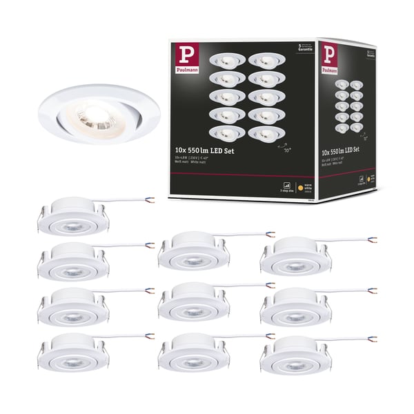 Paulmann Infälld LED lampa 3-Step-Dim rund 82 mm 70° 10x4,8W 10x450lm 230V dimbar 3000K Vit