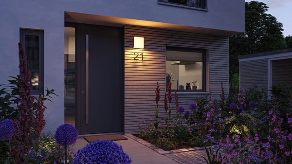 Paulmann LED vägglampa för utomhusbruk Smart Home Zigbee 3.0 Azalena Skymningsstyrd rörelsedetektor (HF) insektsvänlig IP44 250x250 mm Tunable Warm 8,5W 700lm 230V Antracit Plast, Aluminium