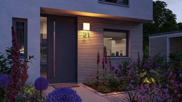 Paulmann LED vägglampa för utomhusbruk Smart Home Zigbee 3.0 Azalena Skymningsstyrd rörelsedetektor (HF) insektsvänlig IP44 250x250 mm Tunable Warm 8,5W 700lm 230V Vit Plast, Aluminium