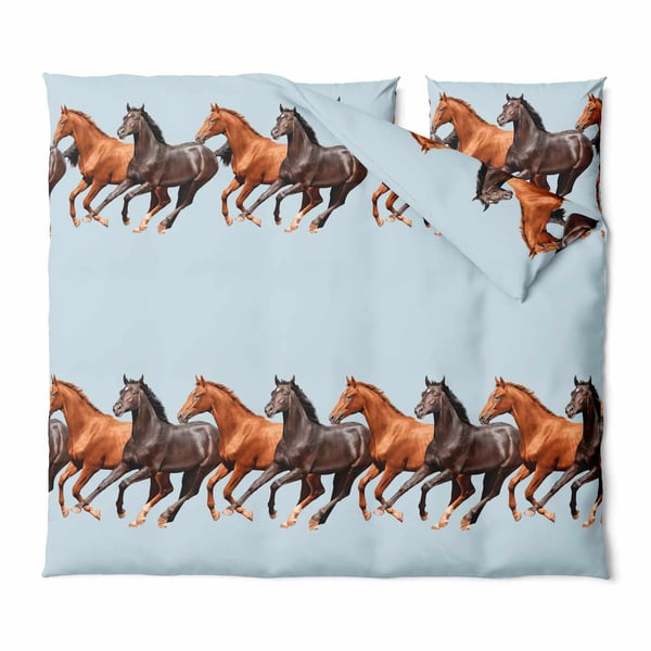 Silkkisen tuntuinen vuodevaatteet puuvilla 220x200 hevonen ja vetolukko lakana