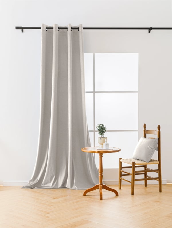 Samettiverho silmukoilla 140x250 valkoinen, pimentävä
