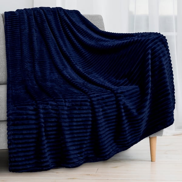 Wave fleece tæppe 220x240 marineblå